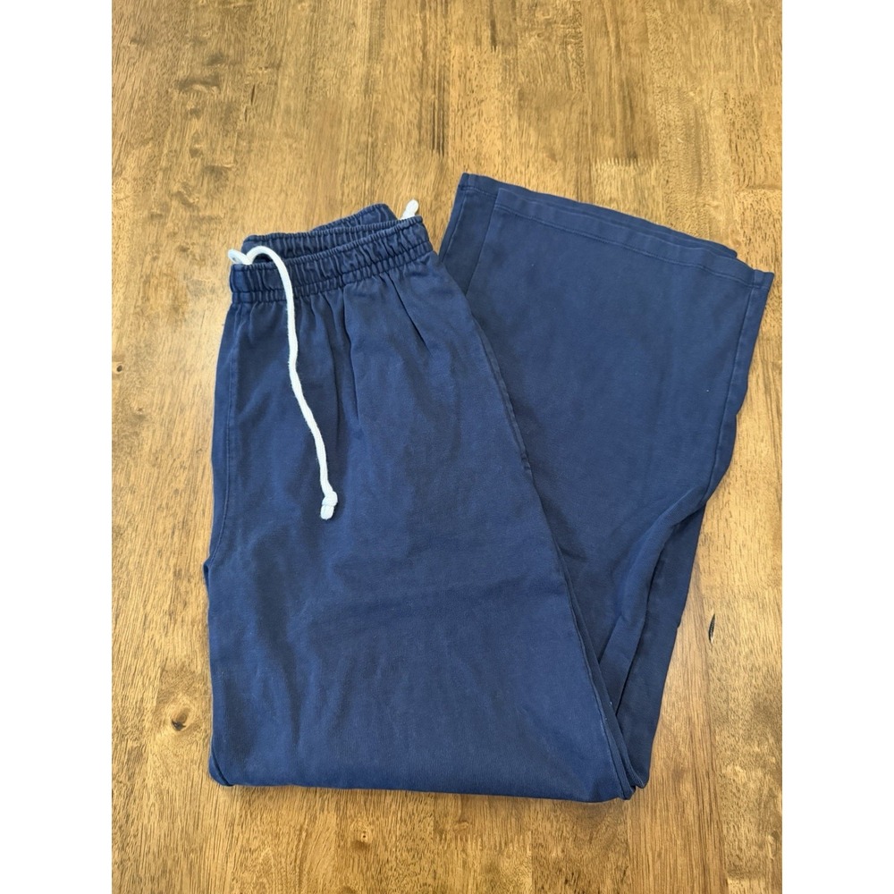 Brandy Melville Anastasia Wide Leg Sweatpants Navy Blue Drawstring Fleece O/S S